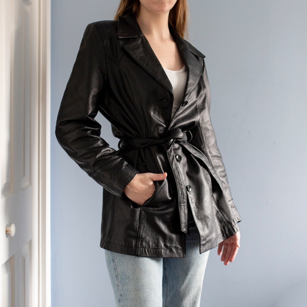 Leather trench jacket